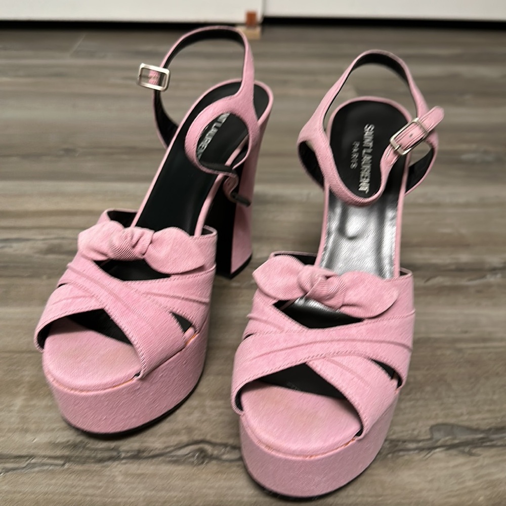 YSL Pink Canvas Candy Bow Platform size 9.5 (39.5)
